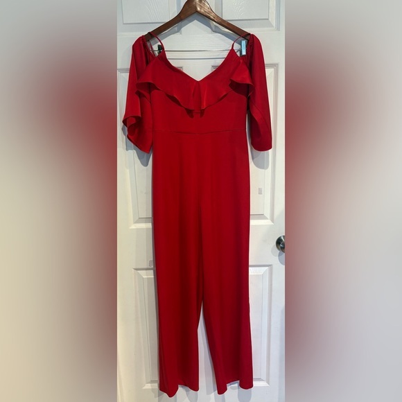 Guess Pants - Guess Vibrant Red Off-Shoulder Jumpsuit